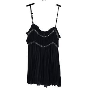 Express Baby Doll Cami Women's M Black Silk Plisse Beaded Whimsigoth New Years